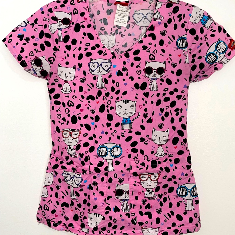 Cool Cat Scrub Top, XS